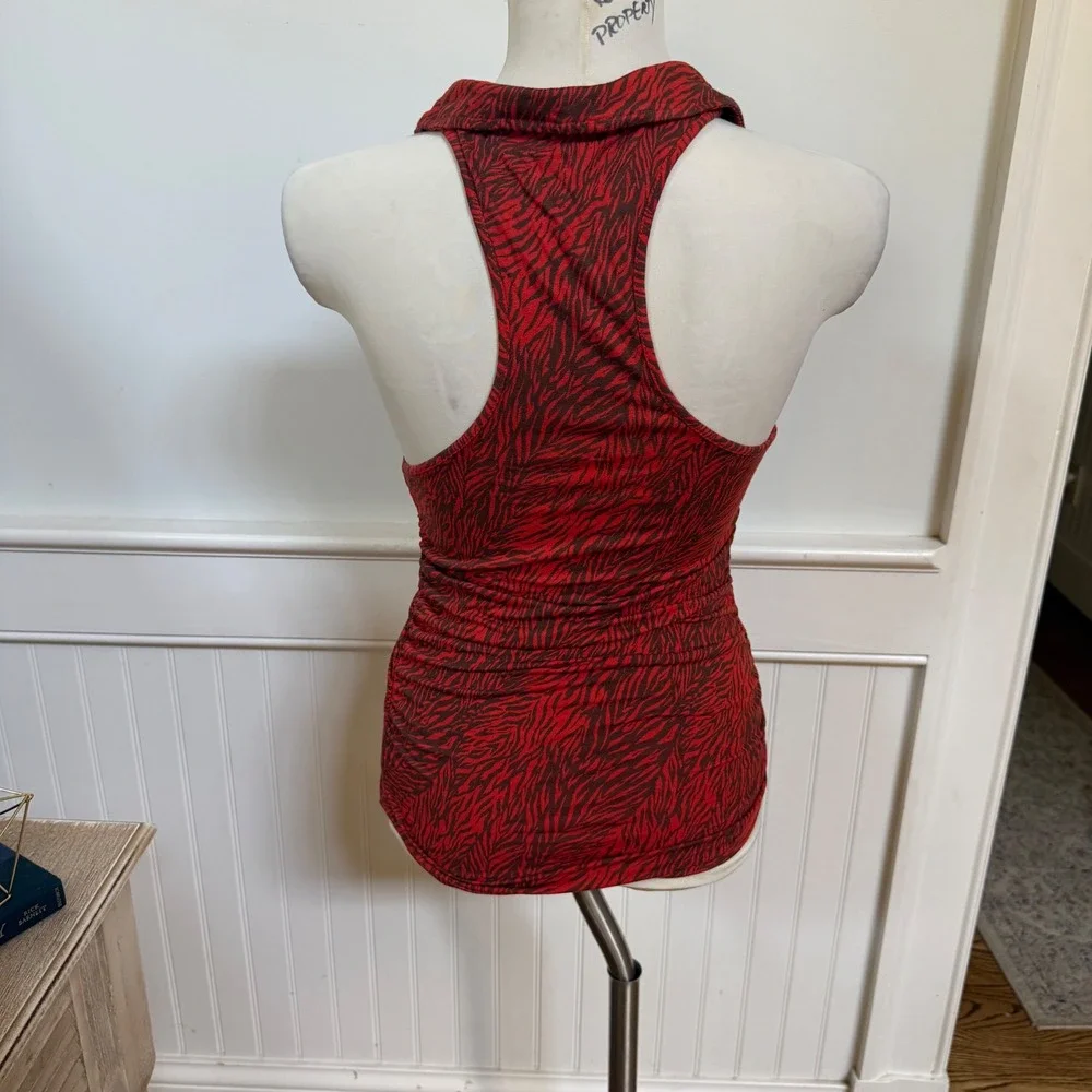 Free People Red Zebra Print Ruched Halter Top Sleeveless Racerback Small